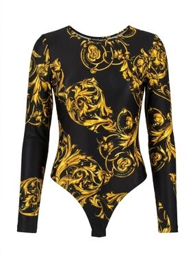 Versace Jeans Collection Black & Yellow Baroque Print Top